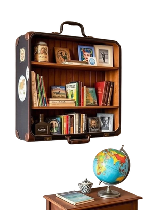 Reference for a suitcase transformed into shelving